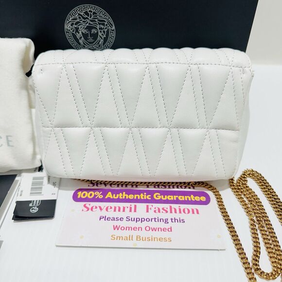 NWT Versace Virtus Mini White Quilted Leather Crossbody Bag with Gold Chain - Picture 7 of 15